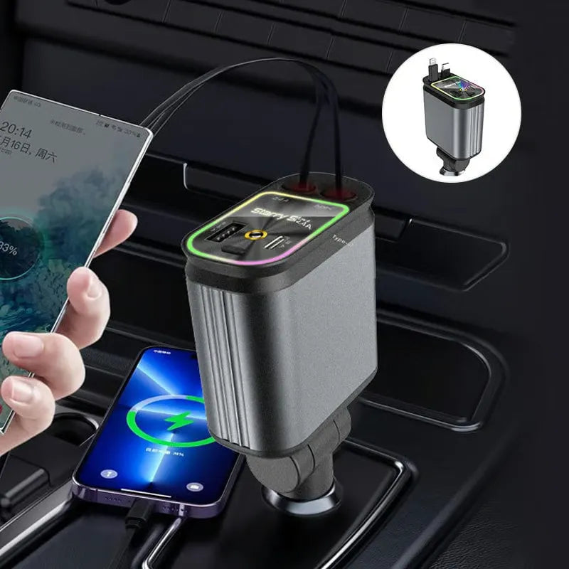 HappyGift® - Cargador De Carro 4 En 1 Con Luces Led