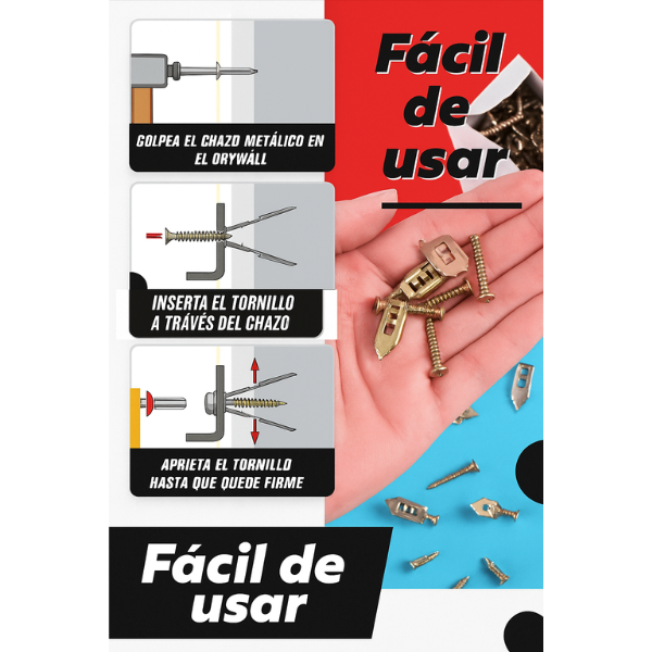 Set De 50 Chazos Con Tornillos Para Concreto Liviano, Drywall, Madera Y Más l HappyGift®