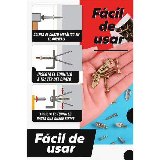 Set De 50 Chazos Con Tornillos Para Concreto Liviano, Drywall, Madera Y Más l HappyGift®